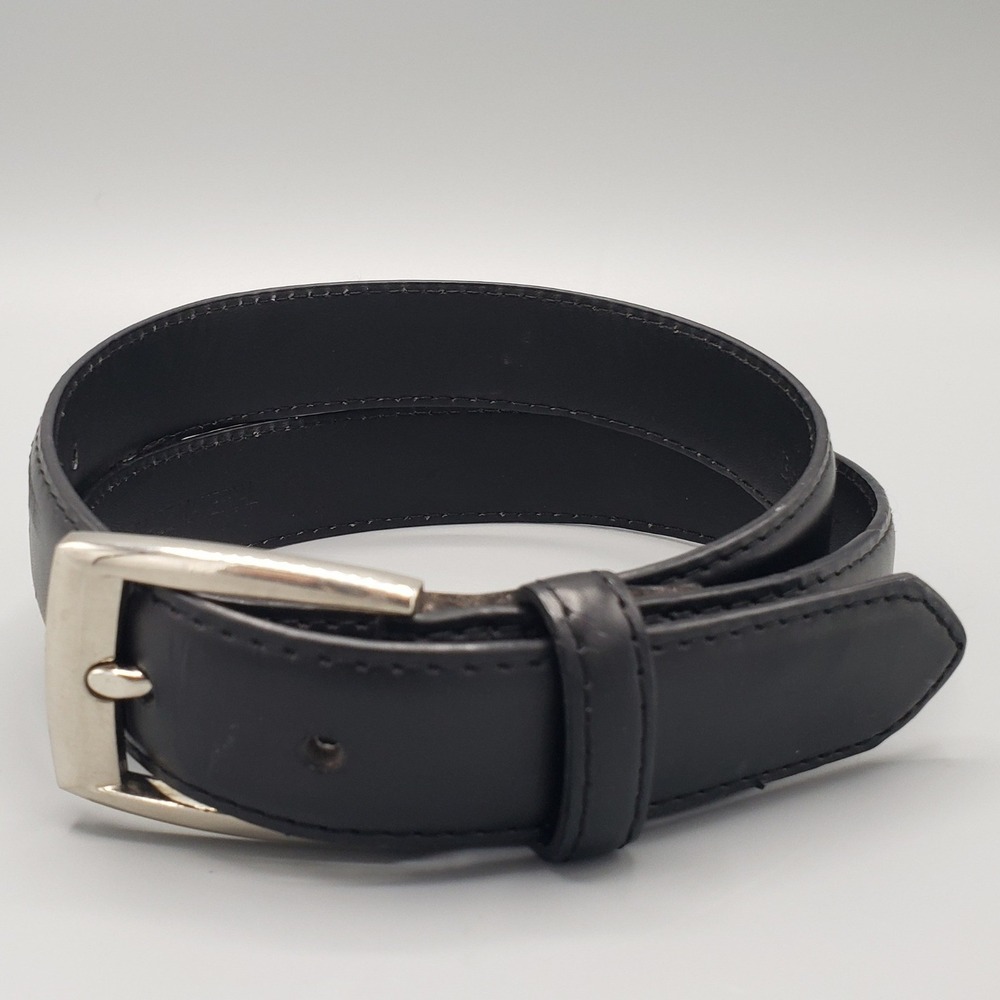Beverly Hills Polo Club Mens 32 Dress Belt Black Leather Silver Buckle C-2686W